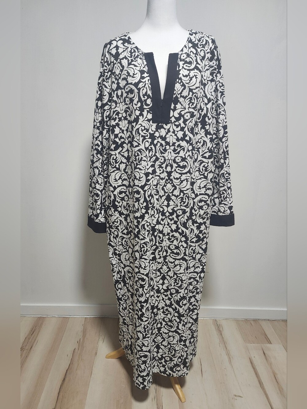 Charter Club Black and White Floral Caftan
